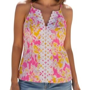 Lilly Pulitzer Tank Top Size 6 Pink Yellow Floral Preppy Coastal Resort Vacation